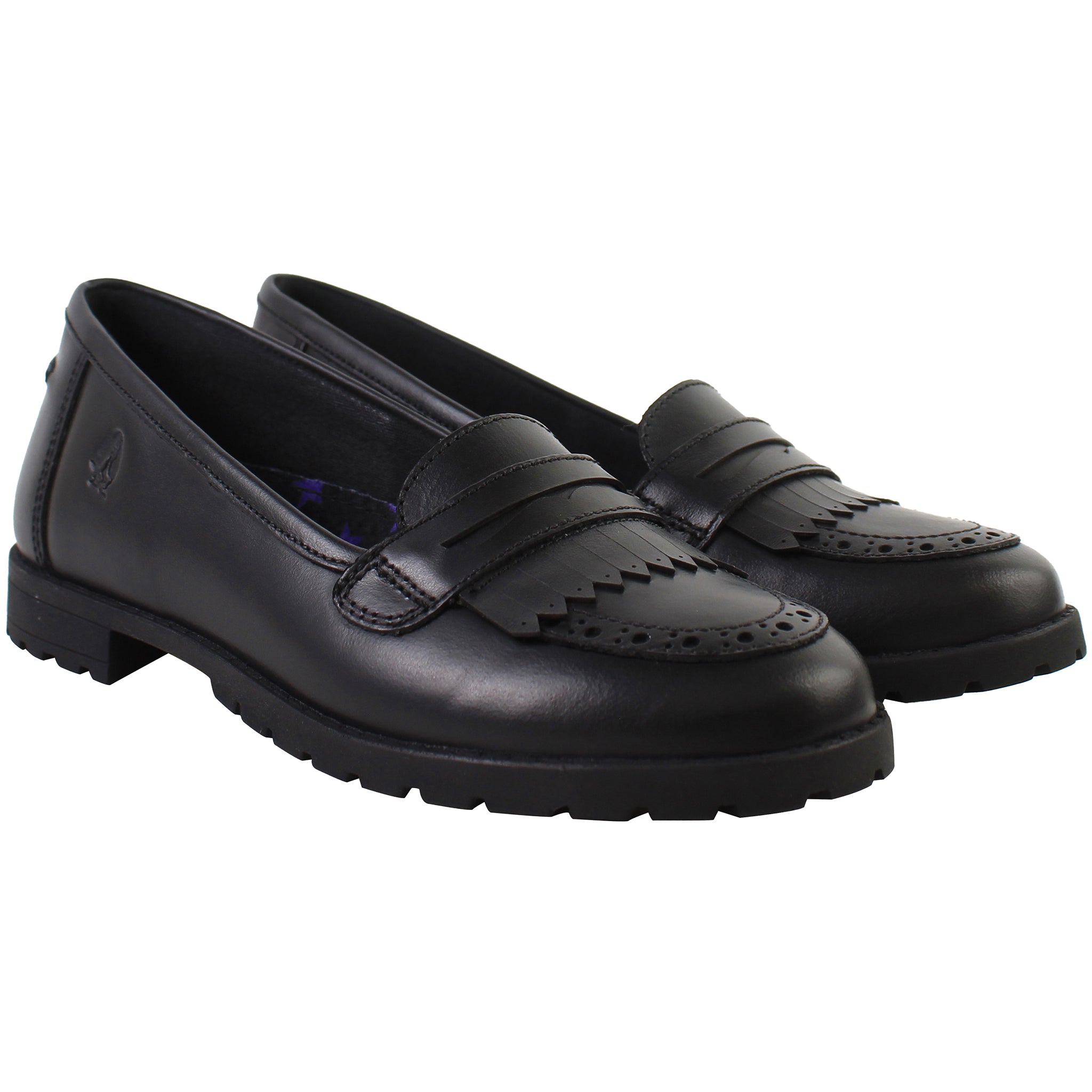 Hush Puppies Emer Kids Black Shoes (Wide)