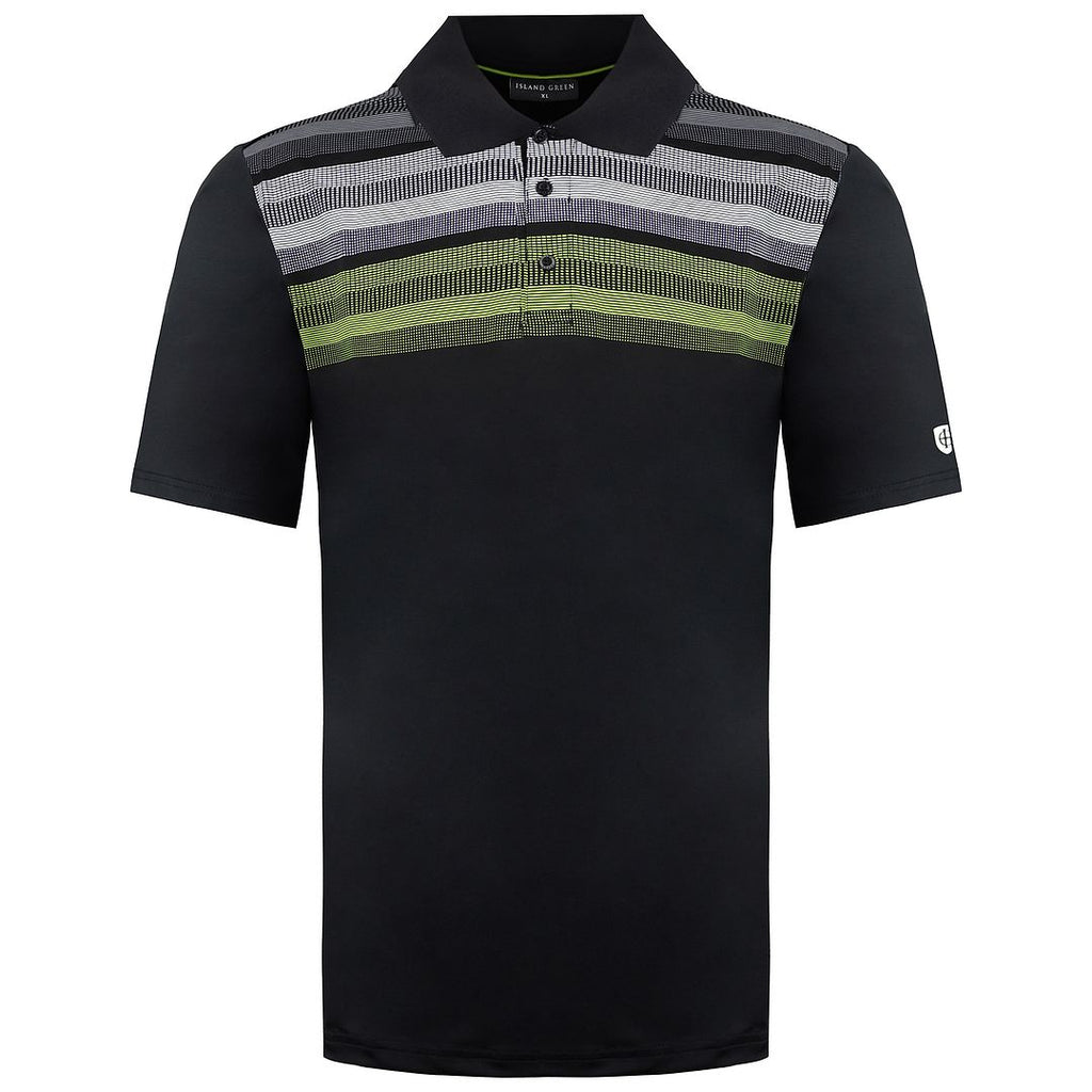 Island Green Matrix Print Mens Black Golf Polo Shirt