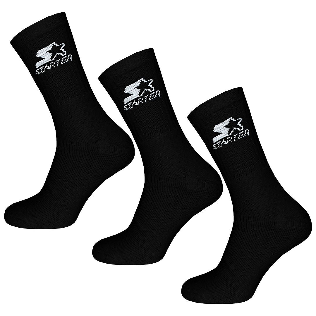 Starter 3-Pack Mens Black Long Crew Socks