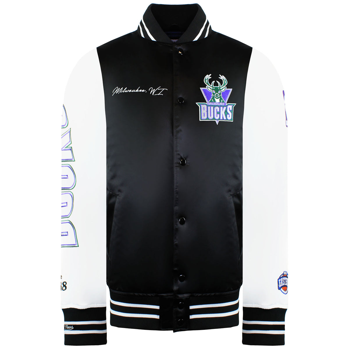 Mitchell & Ness NBA Milwaukee Bucks Mens Satin Bomber Jacket