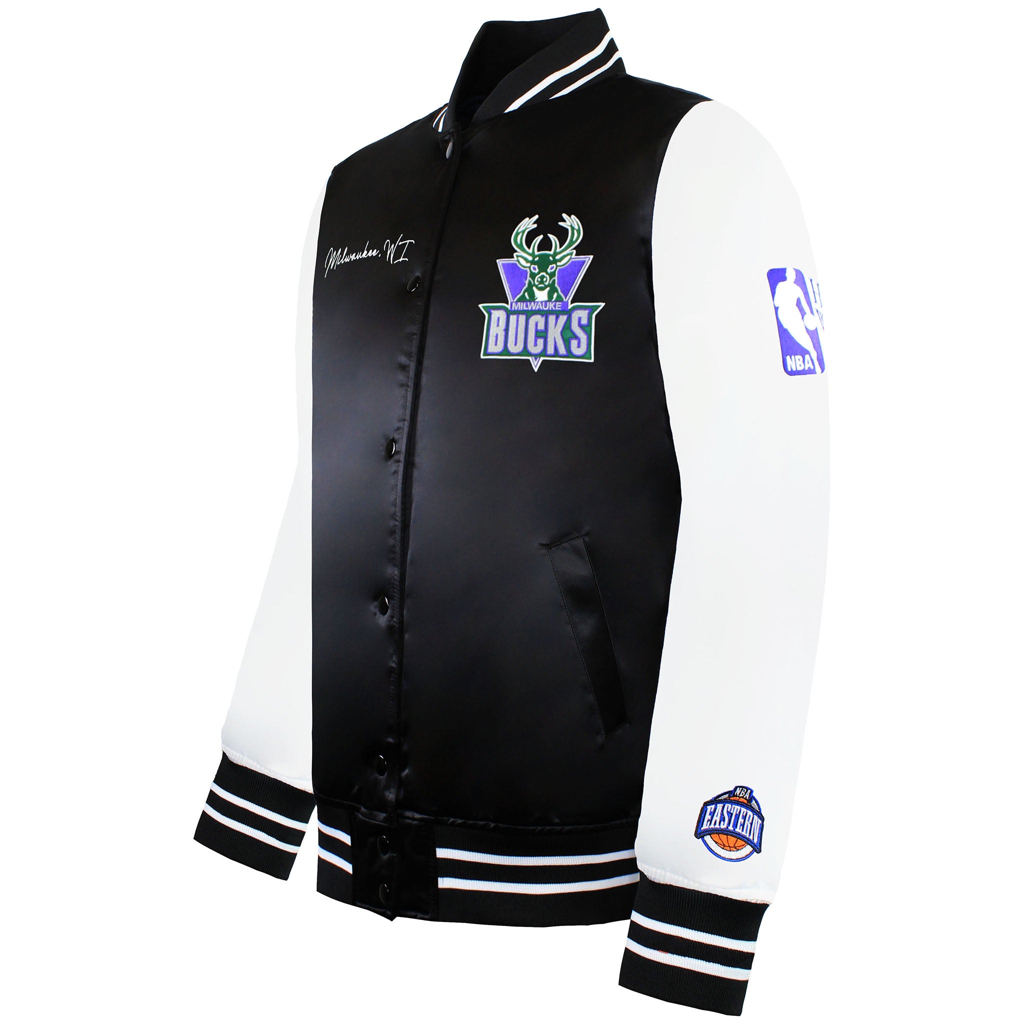 Mitchell & Ness NBA Milwaukee Bucks Mens Satin Bomber Jacket