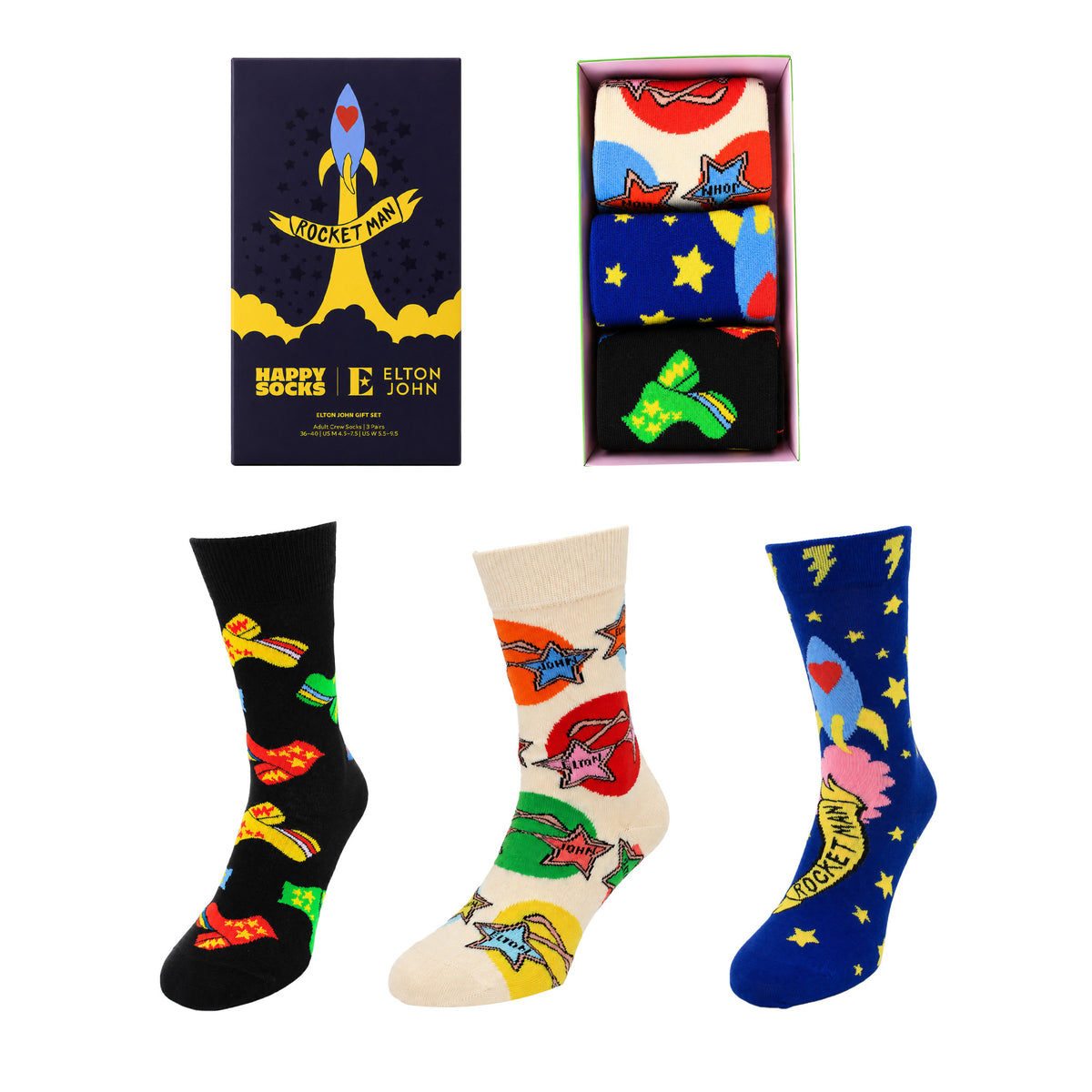 Happy Socks 3-Pack Elton John Multicolour Gift Set