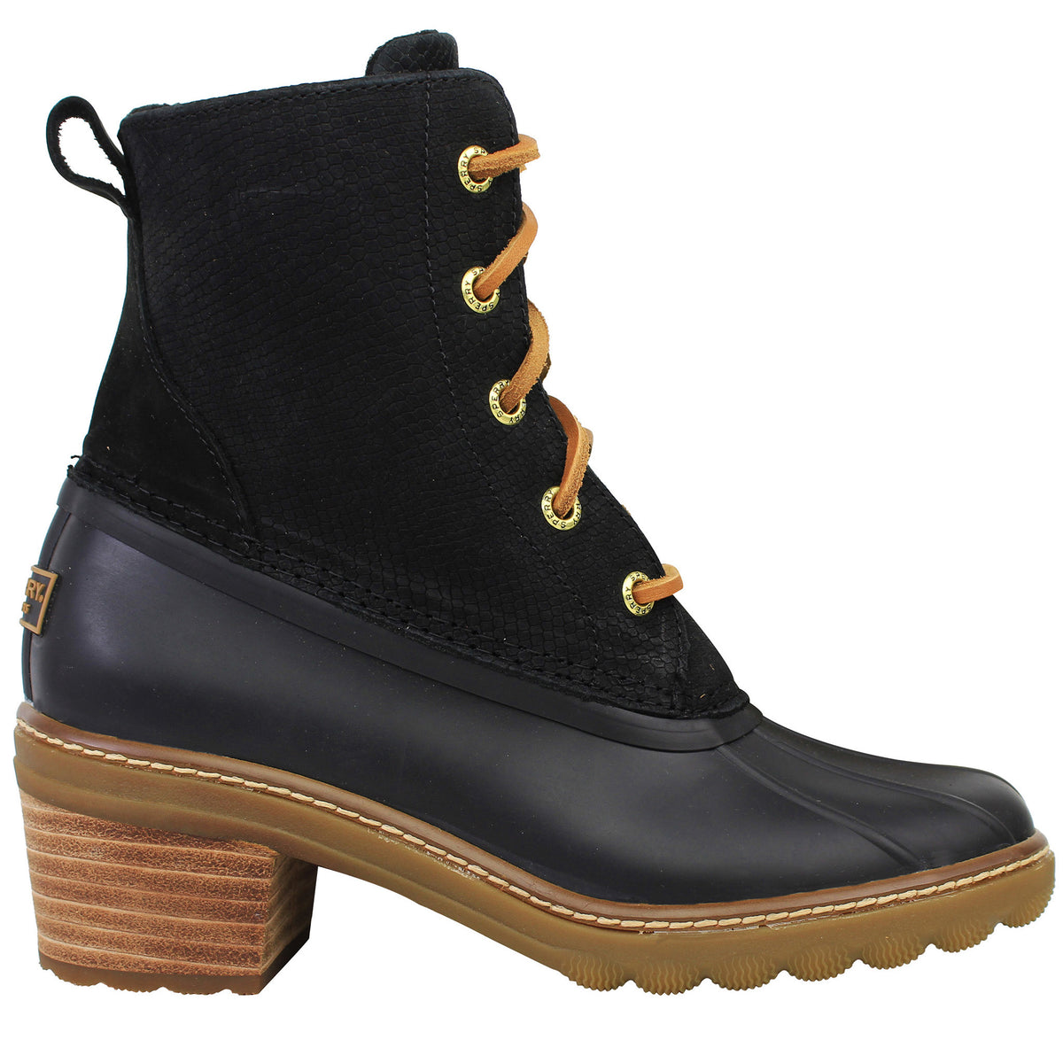Sperry Saltwater Heel Snake Womens Black Boots
