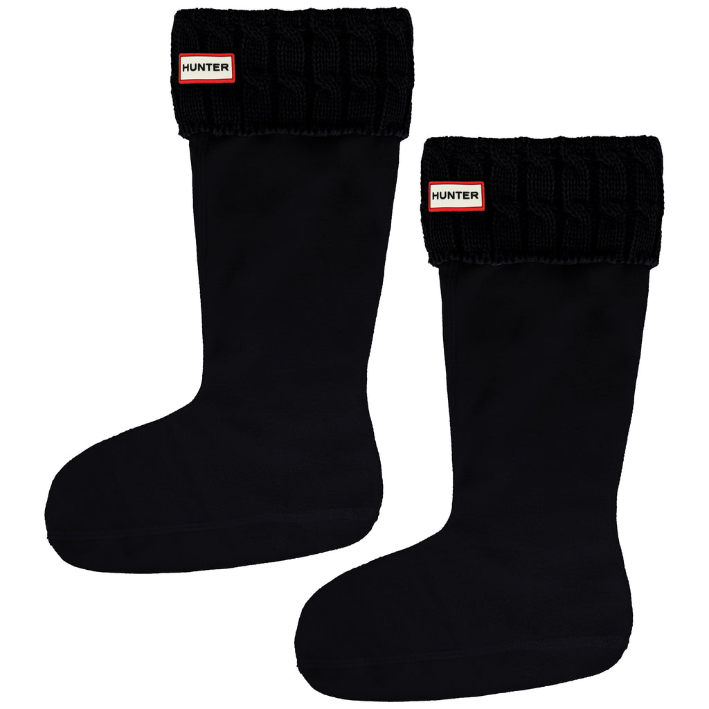 Hunter 6 Stitch Cable Cuff Tall Black Boot Sock