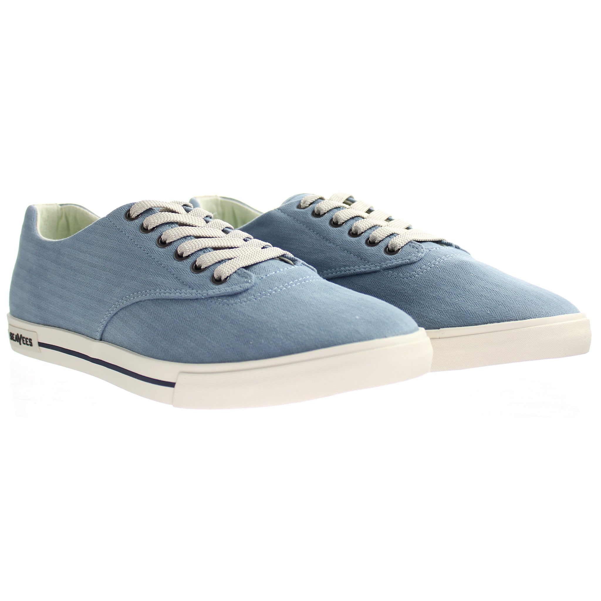 Seavees Hermosa Blue Mirage Herringbone Twill Surwash Plimsoll Blue Mens Plimsolls