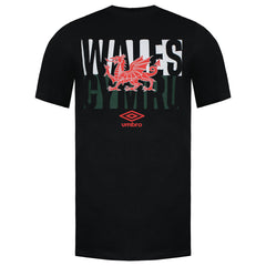 Umbro Wales Red Dragon Flag Mens Black T-Shirt