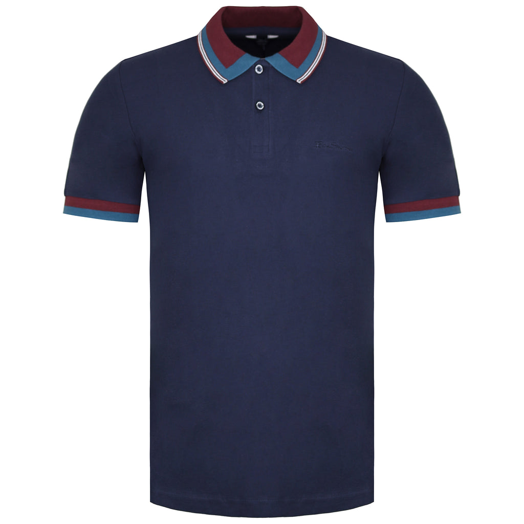 Ben Sherman Stripe Collar Mens Navy Polo Shirt