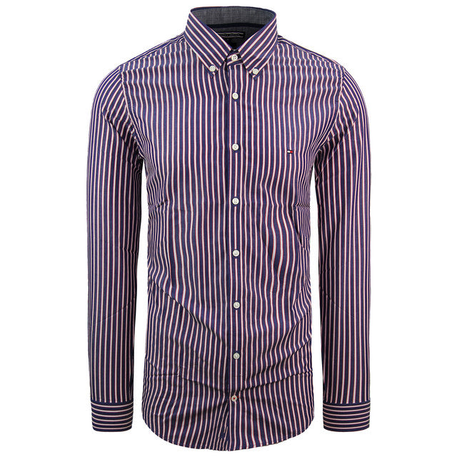 Tommy Hilfiger Slim Fit Oxford Shirt Striped Navy Mens Top