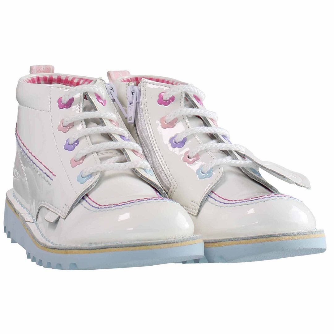 Kickers Kick Hi Fleur Kids White Boots