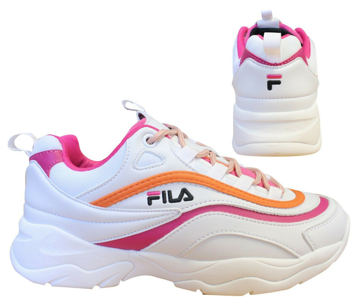 Fila Ray Cb Low White Pink Lace Up Casual Sports Womens Trainers 1010764 91H B0C