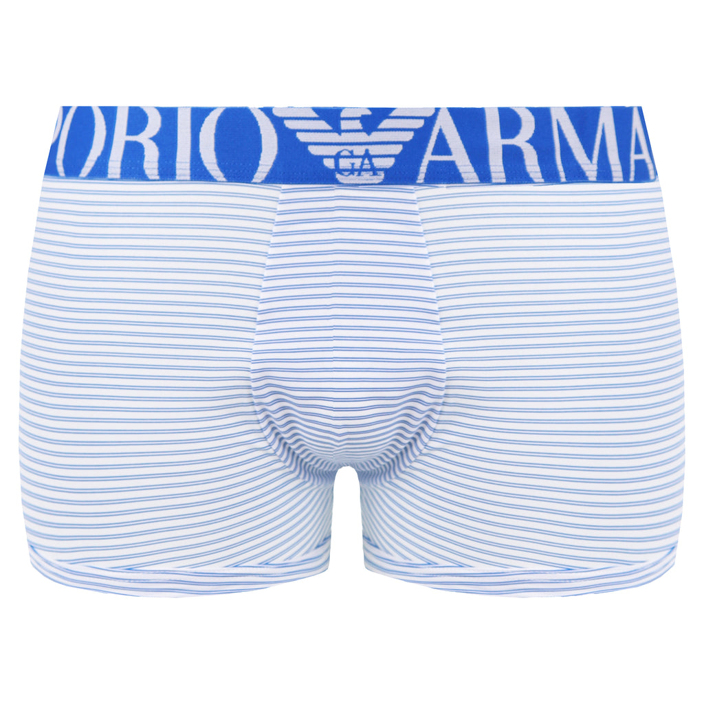 Emporio Armani Comfort Microfiber Mens Blue/White Boxes Shorts