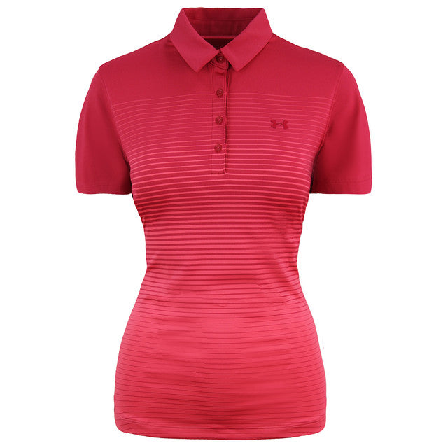 Under Armour HeatGear Zinger Golf Fitted Polo Shirt Womens Striped Pink Top 1326889 671