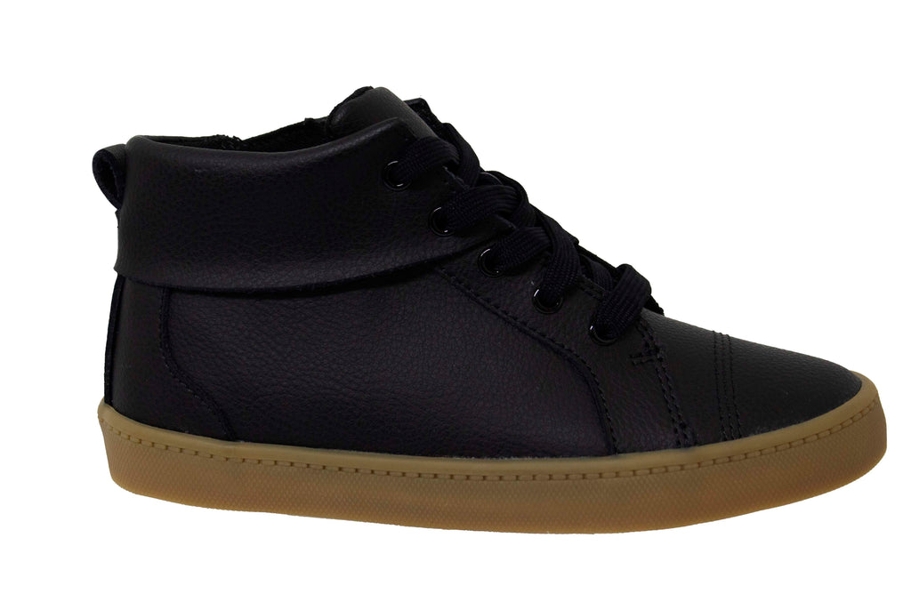 Clarks City Oasis Hi Top K Black Leather Lace Up Trainers - Kids