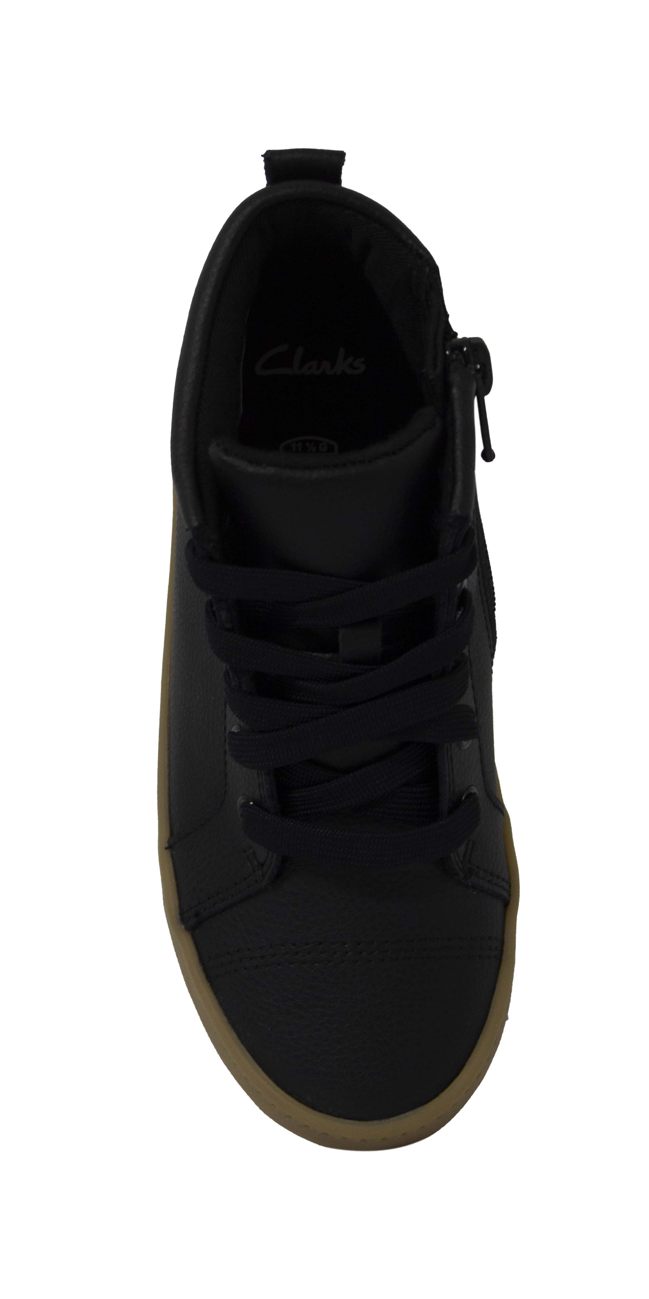 Clarks City Oasis Hi Top K Black Leather Lace Up Trainers - Kids