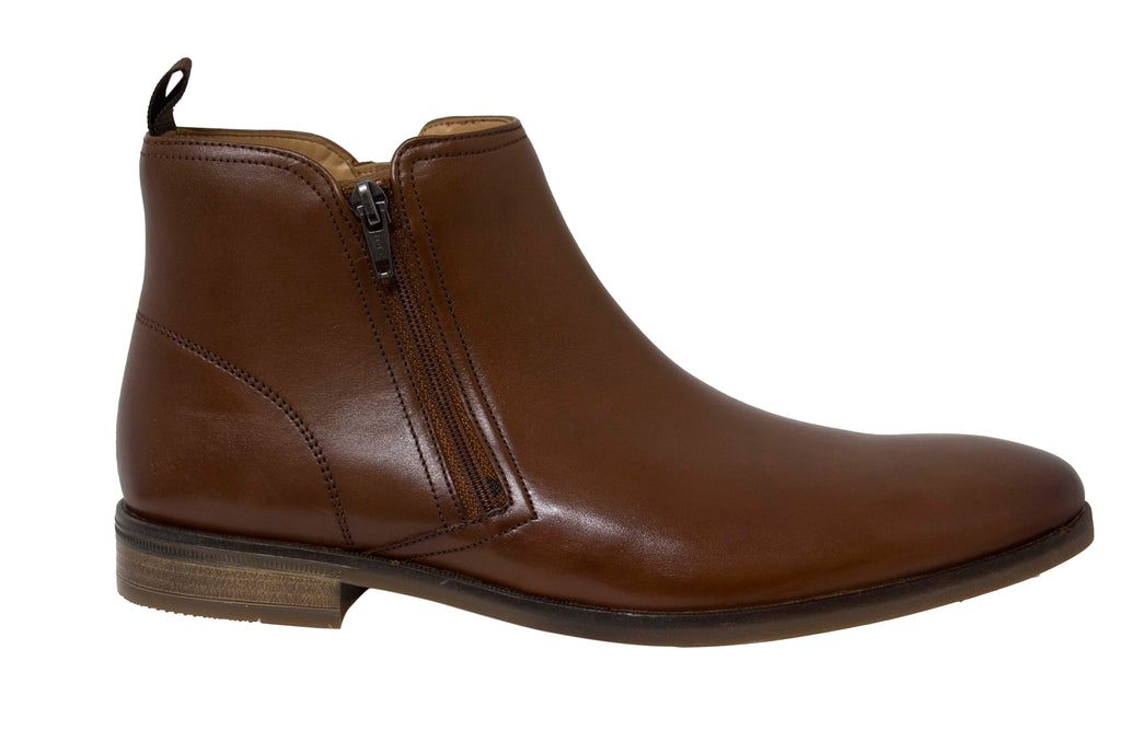 Clarks Stanford Zip Tan Brown Leather Chelsea Boots - Mens