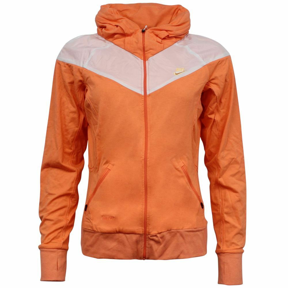Nike Fit Dry Zip Up Orange Cotton Polyester Womens Track Jacket 341743 805 A14D