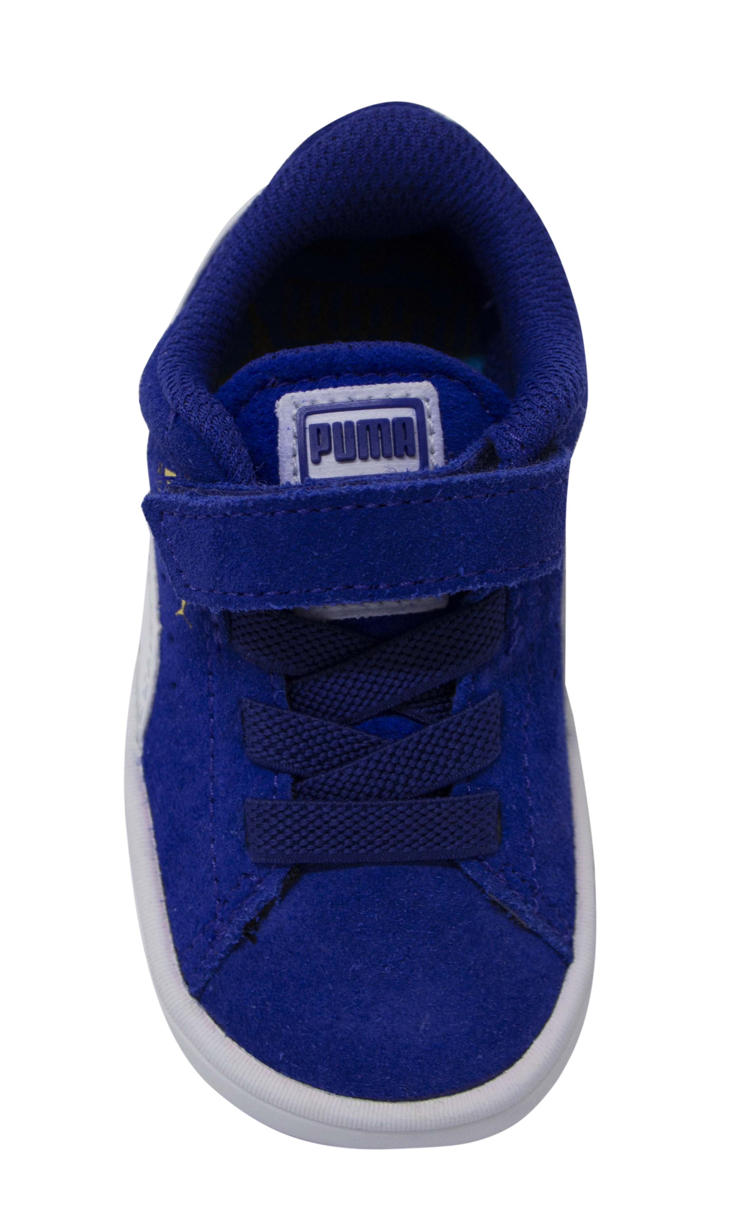 Puma Suede S V Kids Blue Suede Leather Hook And Loop Lace Up Trainers 359452 03