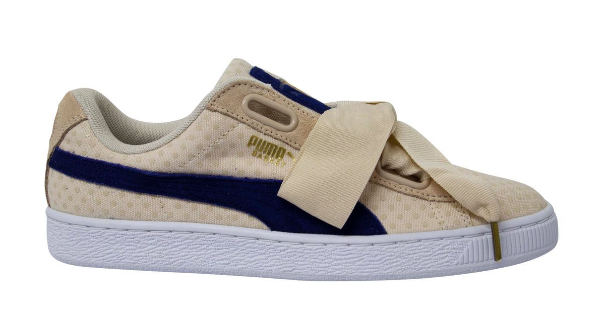 Puma Basket Heart Denim Womens Beige Textile Lace Up Trainers 363371 03