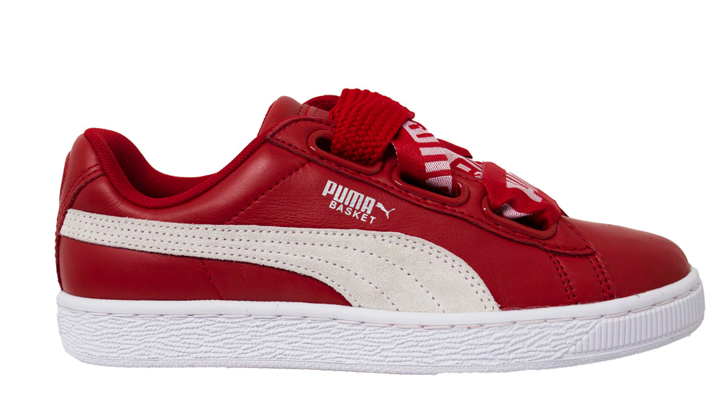 Puma Basket Heart DE Womens Red Leather Lace Up Trainers 364082 03