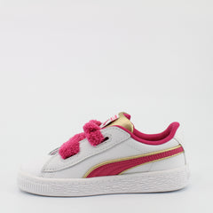 Puma Minions Basket Heart White Leather Kids Lace Up Trainers 365851 01