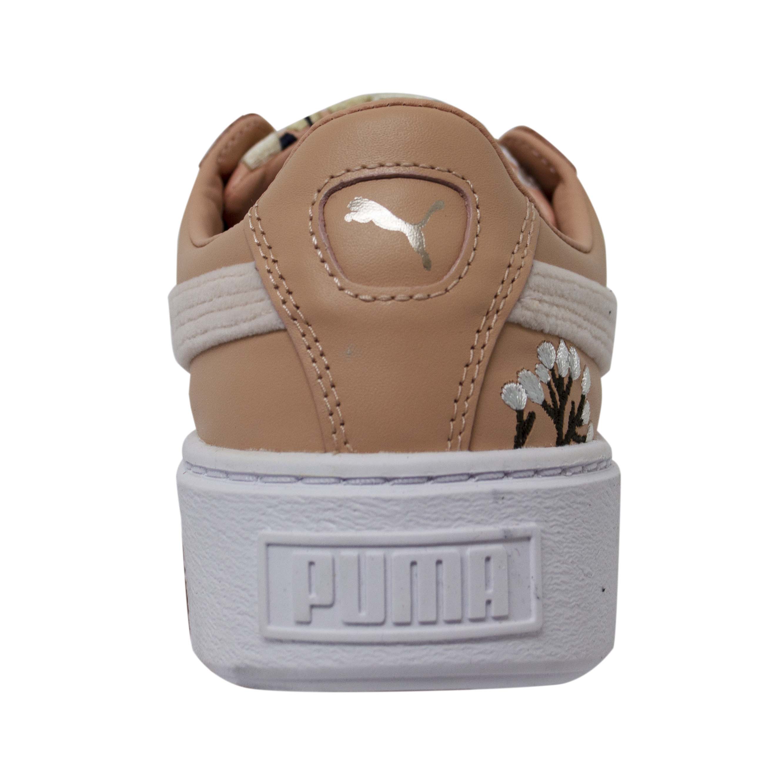 Puma Platform Hyper Emb Peach Leather Lace Up Womens Trainers 366123 02