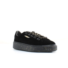 Puma Basket Platform Velvet WTR Black Leather Womens Lace Up Trainers 366241 01