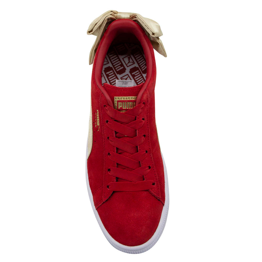 Puma Suede Bow Varsity Red Gold Leather Low Lace Up Trainers - Womens