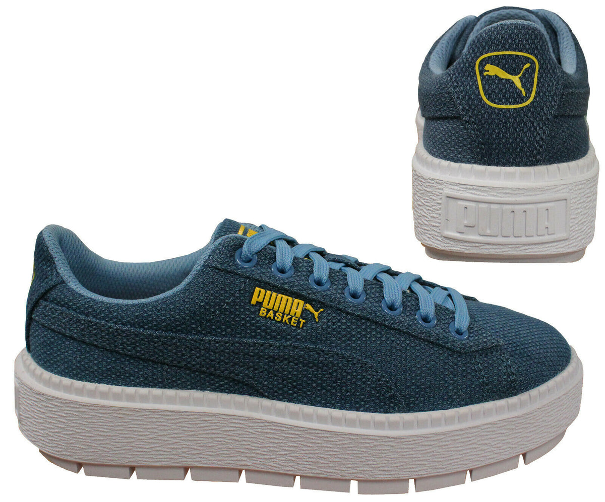 Puma Basket Platform Trace Denim Womens Cleated Low Top Trainers 367834 01 B77A