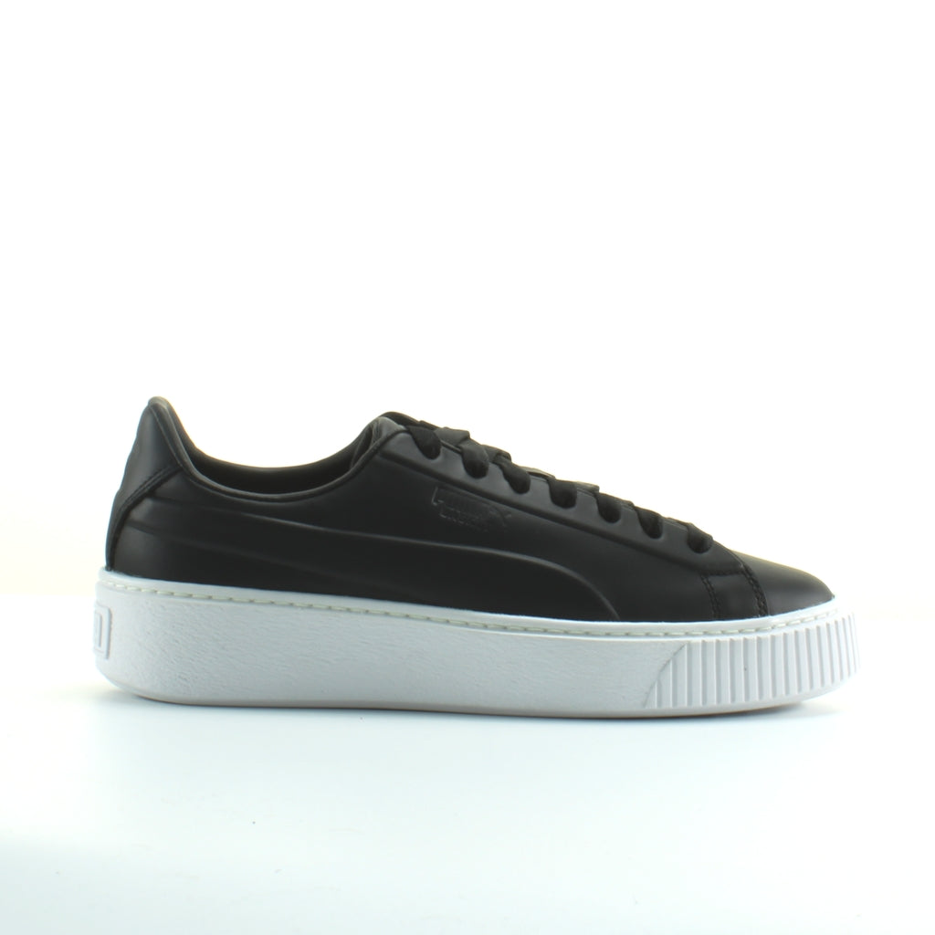 Puma Platform Seamless Black Leather Womens Lace Up Trainers 369162 03