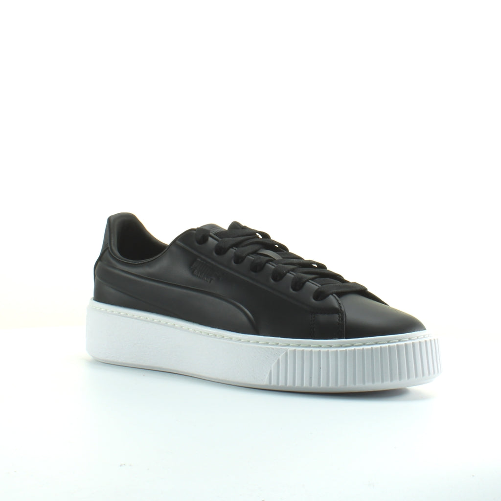 Puma Platform Seamless Black Leather Womens Lace Up Trainers 369162 03