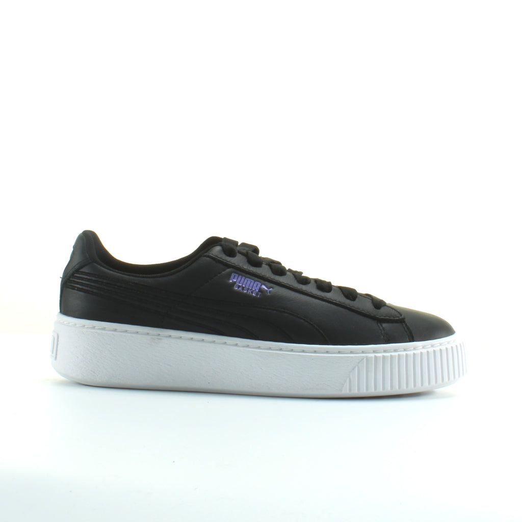 Puma Platform Twilight Black Leather Womens Lace Up Trainers 369166 03