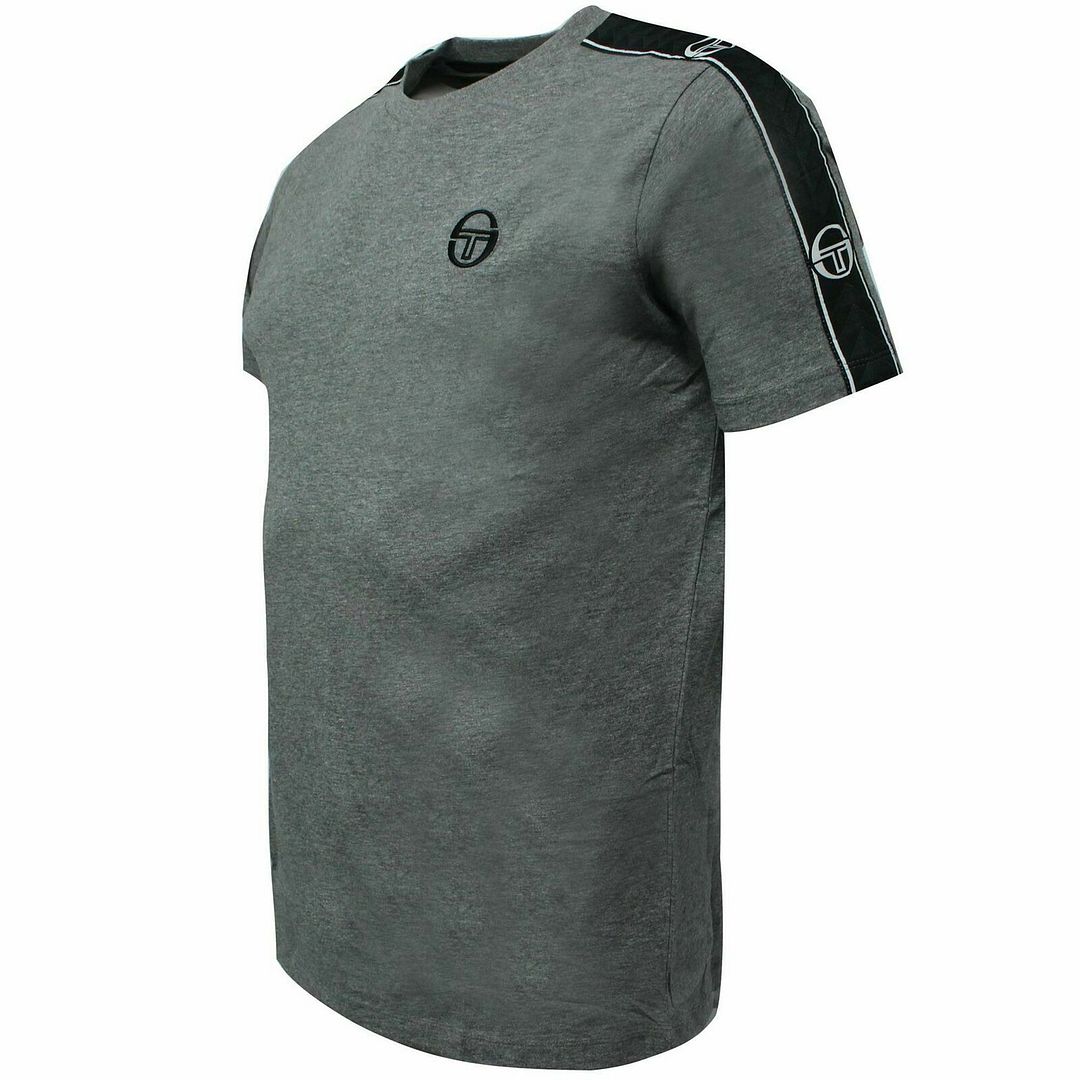 Sergio Tacchini Short Sleeve Crew Neck Grey Mens Feather Taped T-Shirt 38536 921