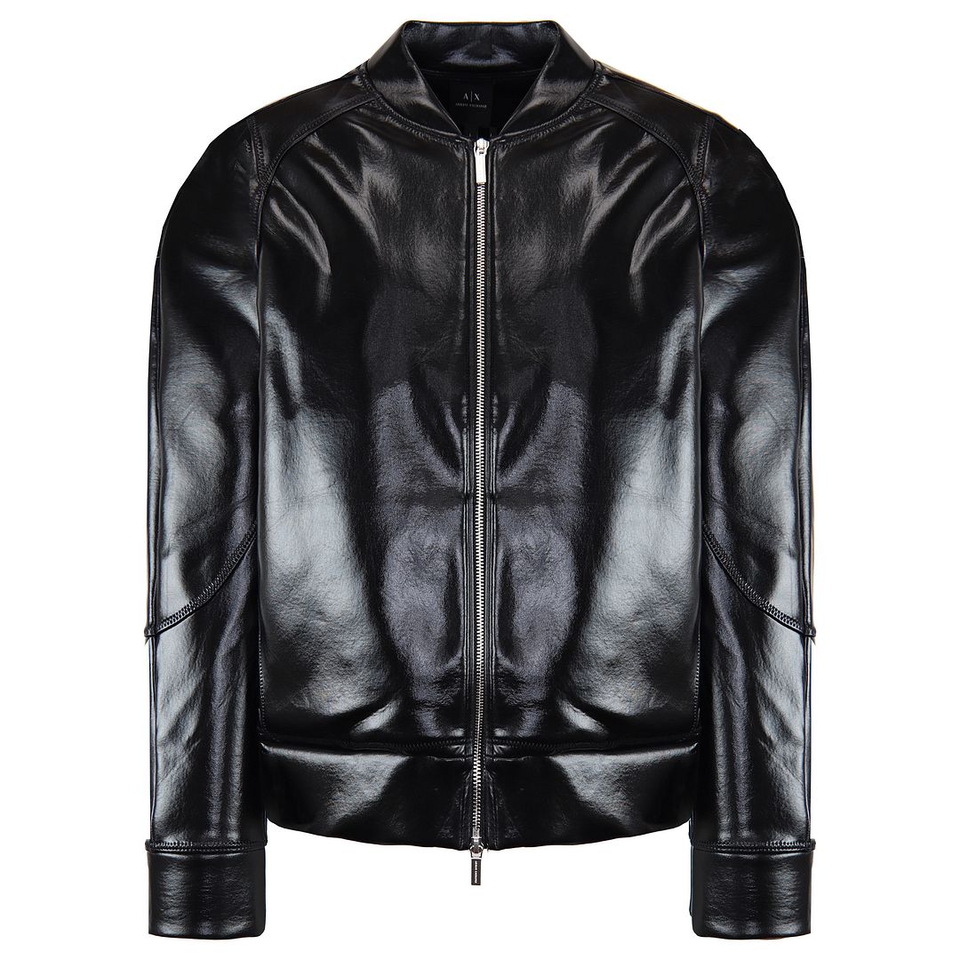 Armani Exchange Laminated Womens Black Bomber Jacket