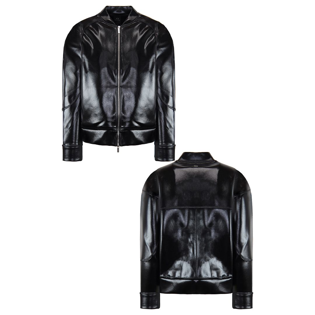 Armani Exchange Laminated Womens Black Bomber Jacket