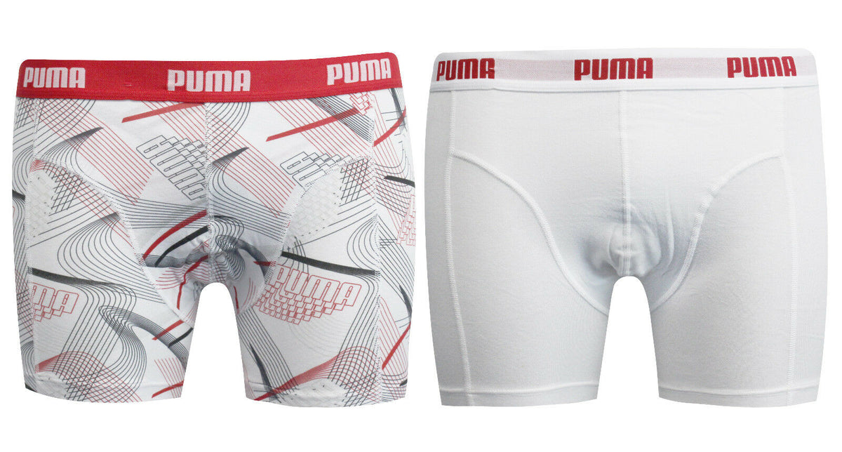 Puma 2 Pack Mens Underwear Boxer Shorts Stretch Waist White 499130 300 R