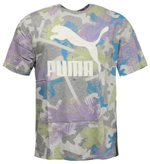 Puma Summer Tropical All Over Print Mens T-Shirt Top Grey