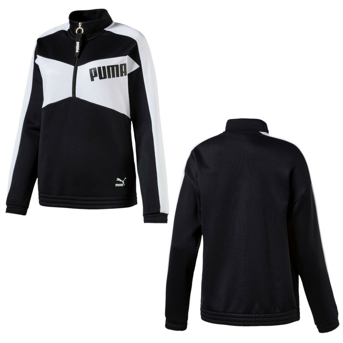 Puma Archive T7 Womens Half Zip Crew Sweatshirt Jumper Black 575391 01 P1D