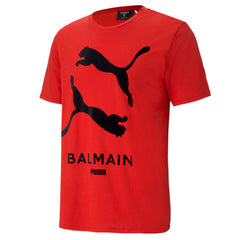 Puma x Balmain Mens Graphic Tee Casual Logo T-Shirt Red 597213 11