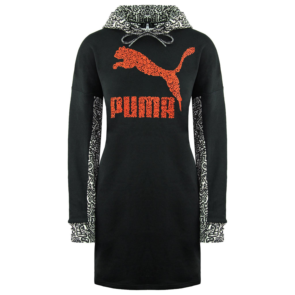 Puma x Mr. Doodle Womens Black Hooded Jumper Dress Sport It First