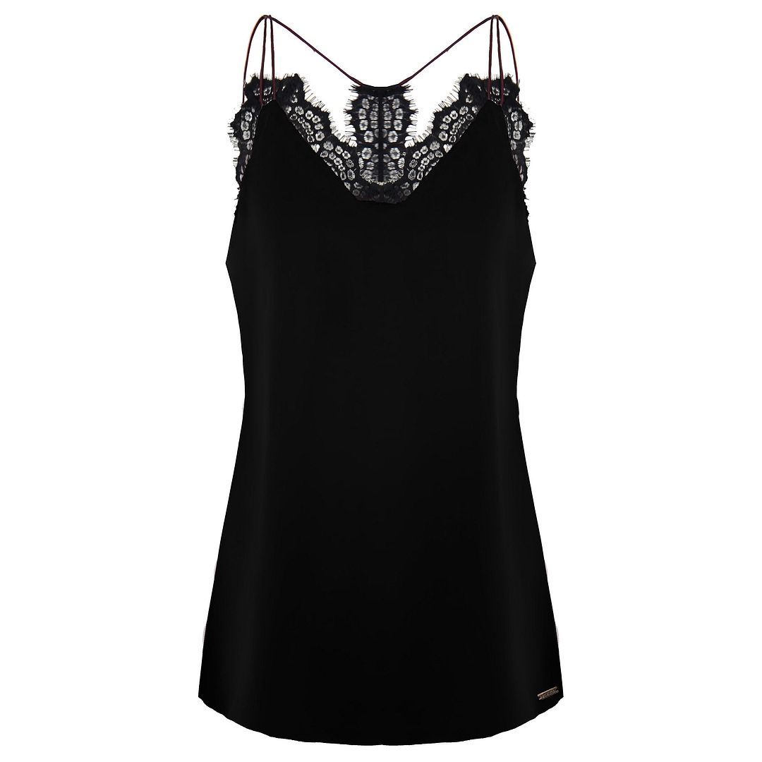 Armani Exchange Trimmed Silk Womens Black Top