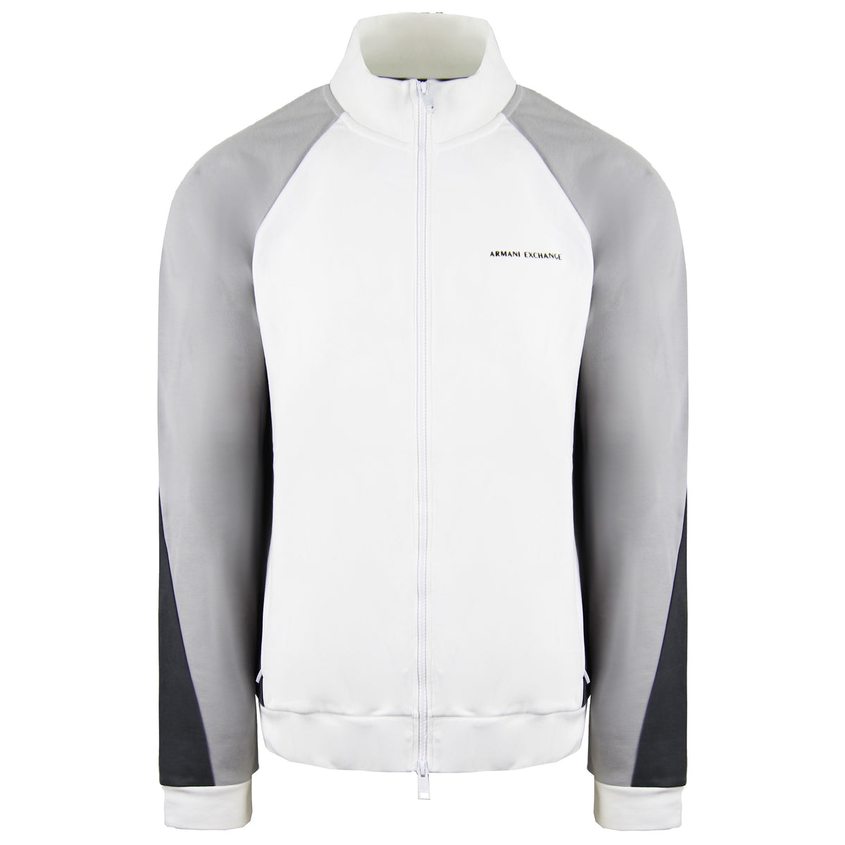 Armani Exchange Long Sleeve Zip Up Colorblock Mens White Grey Track Jacket 6ZZMAA ZJZ4Z 4153
