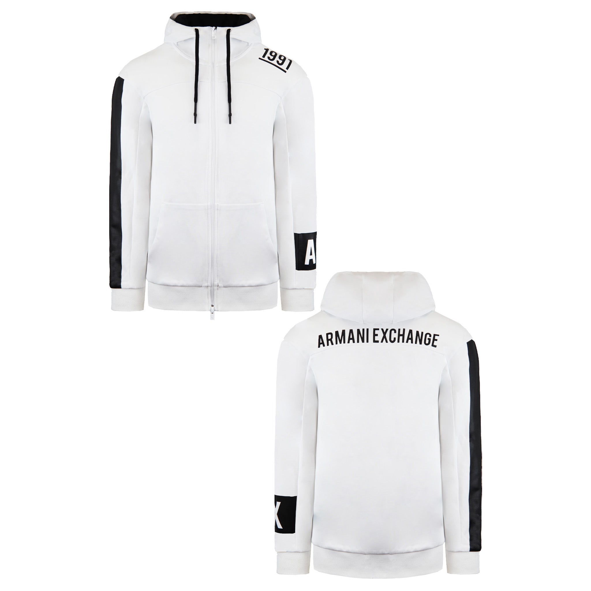 Armani Exchange Mens White Zip Up Hoodie