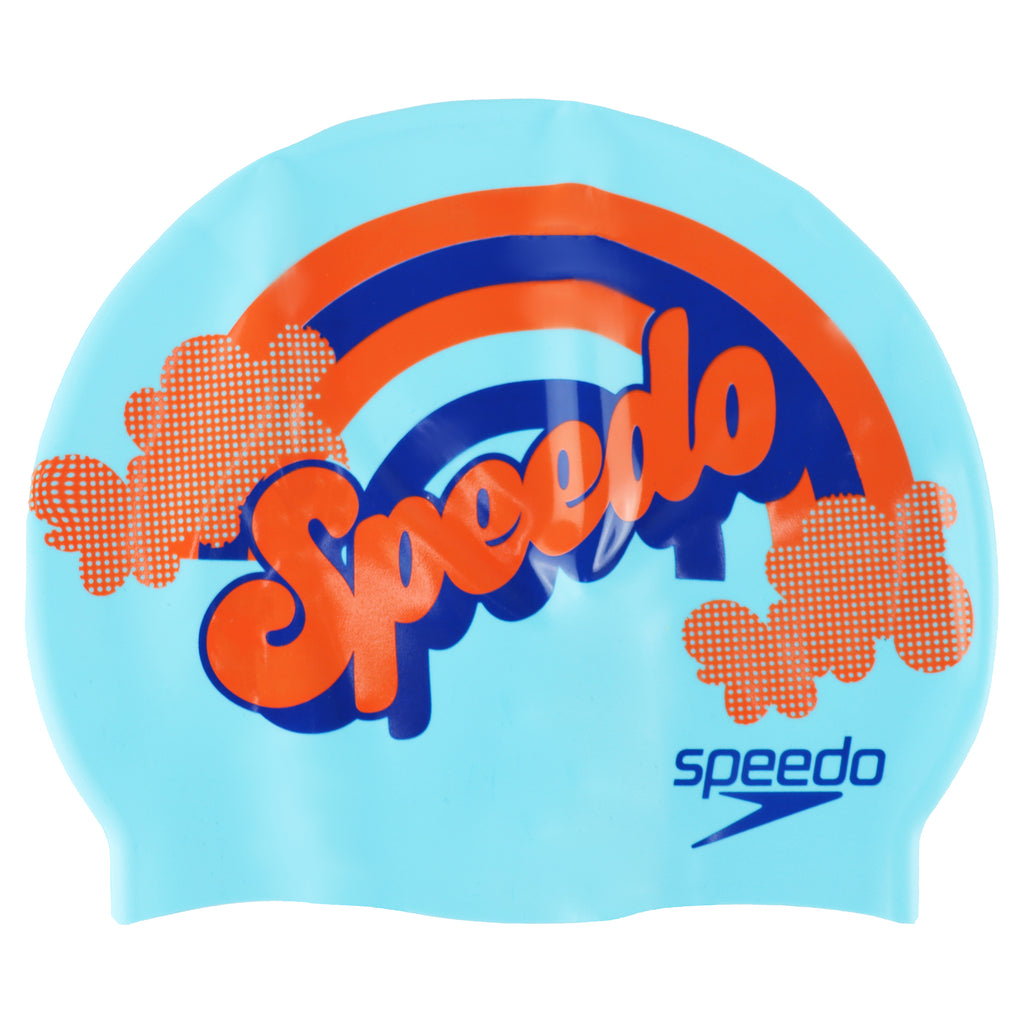 Speedo Printed Blue Junior Silicone Swim Slogan Cap