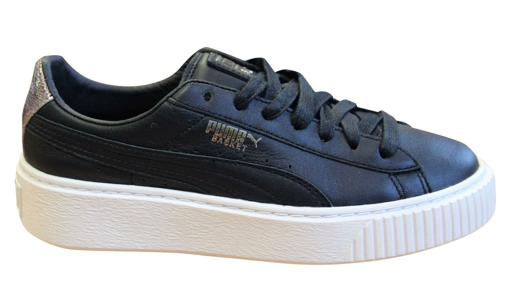 Puma Basket Platform Opulent Lace Up Womens Black Trainers 369840 01