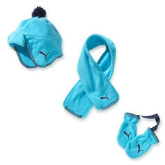 Puma MiniCat Fleece Kids Blue Gloves & Scarf Set