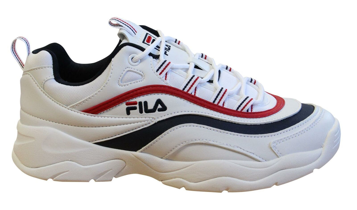 Fila Ray Low Mens Trainers White Navy Red Lace Up Casual Shoes 1010561 150