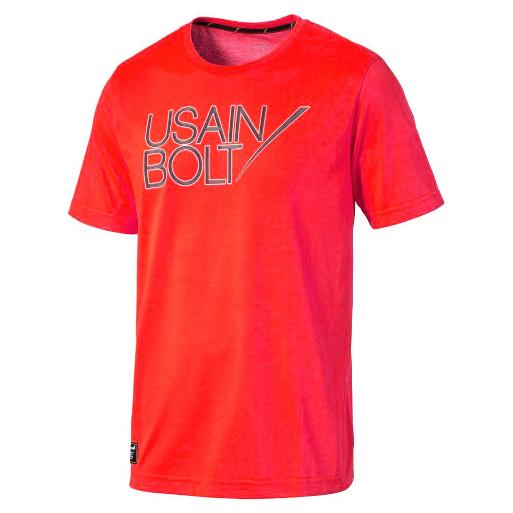 Puma Usain Bolt Logo Tee Neon T-Shirt Casual Training Top - Mens