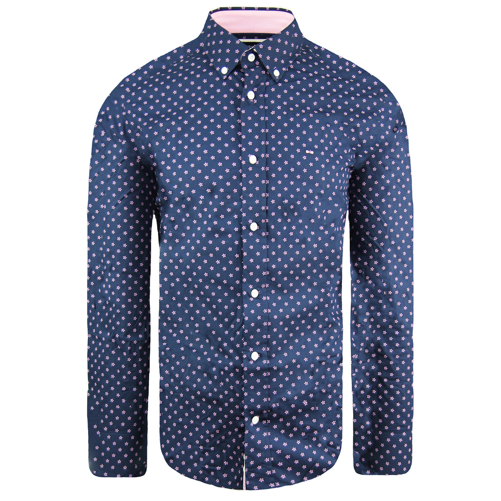 Eden Park Paris Oval Flowers Mens Navy Shirt