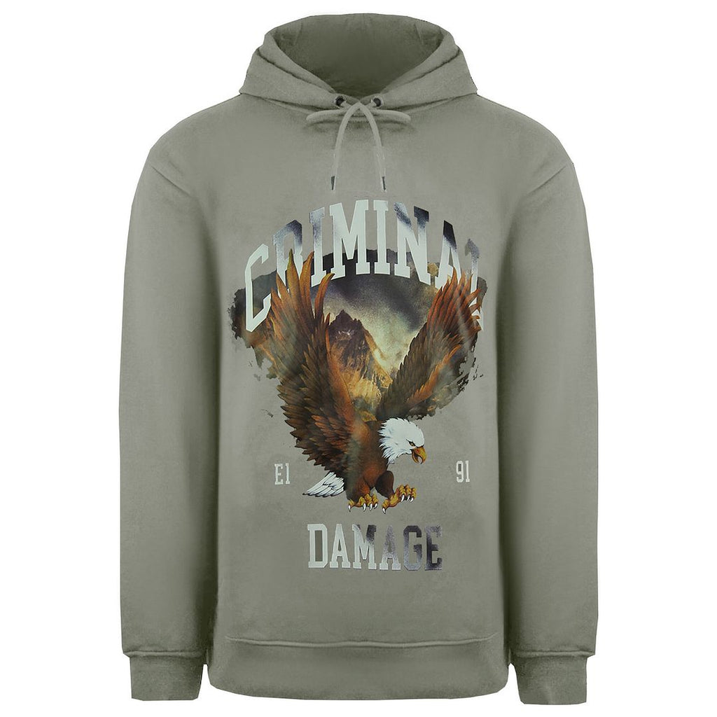 Criminal Damage Eagle Mens Grey Hoodie