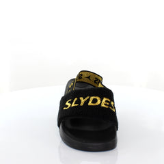 Slydes Coin Womens Slip On Back Strap Flip Flop Sliders Sandals SS20 Black Gold